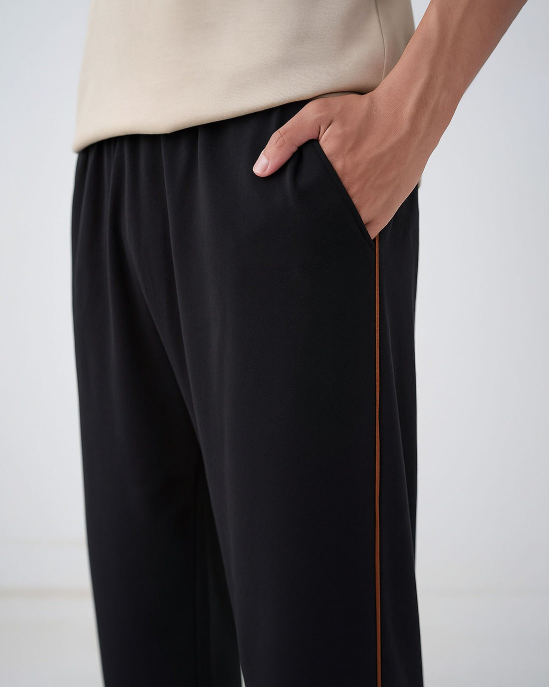 Black Straight Piping Trouser